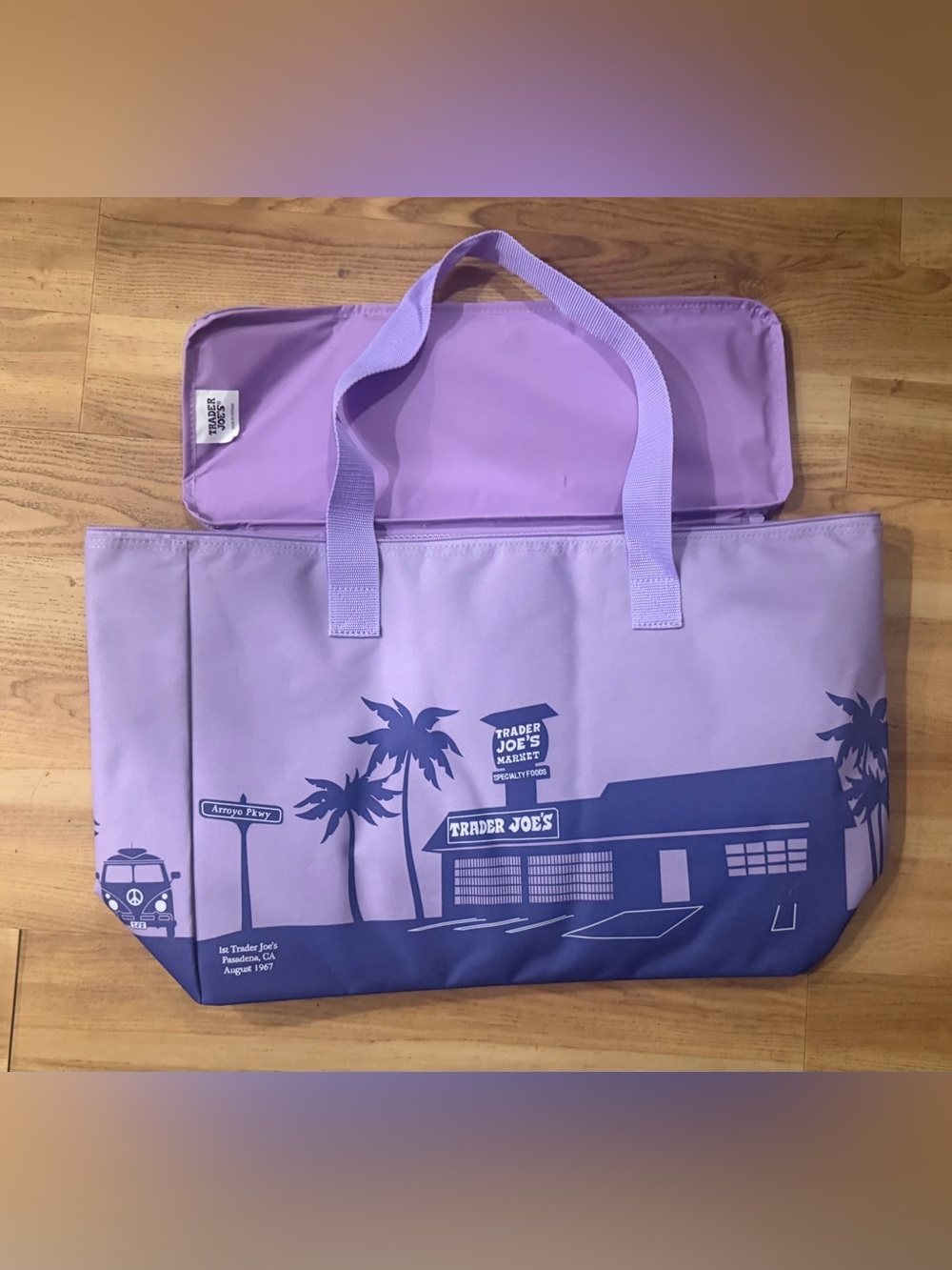 Large purple Lavender insulated cooler Tote Bag Trader Joe’s